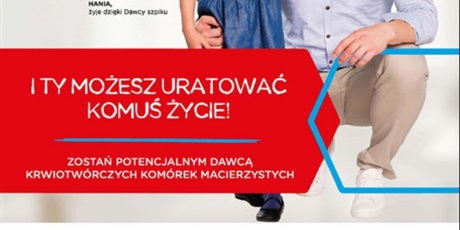 Powiększ grafikę: Wielobarwna grafika w kształcie prostokąta stojącego. Plakat Dnia Dawcy Szpiku w SP 1 Gdańsk.
