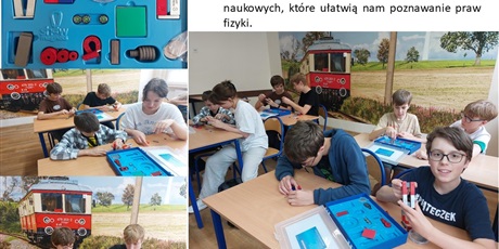 Powiększ grafikę: Barwna fotografia w kształcie prostokąta leżącego, przedstawiająca uczniów podczas zajęć z użyciem pomocy dydaktycznych.