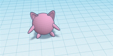 Powiększ grafikę: Barwna fotografia w kształcie prostokąta leżącego przedstawiająca projekt pokemona Jigglipuff w programie Tinkercad.