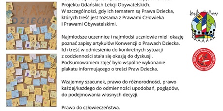 Wychowanie świadomych swoich praw obywatelek i obywateli  w ramach projektu "Jak stworzyć szkołę zjednoczoną w różnorodności?